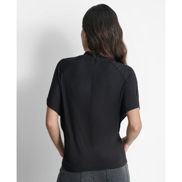 DKNY Women's Short-Sleeve Mock Neck Top Black Size XS MSRP $69 - Picture 5 of 5